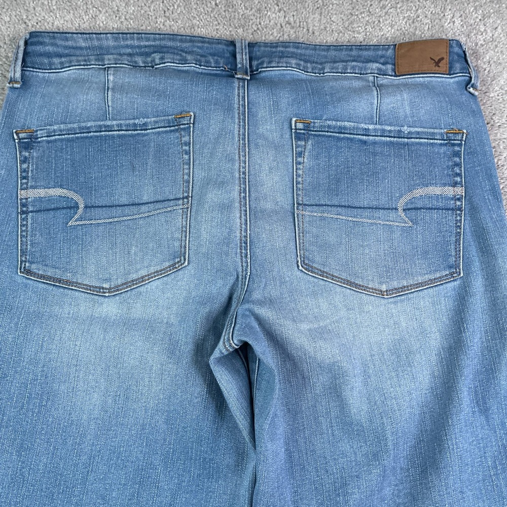 American Eagle Jeans Womens 16 Blue A-Line Wide Leg Flare Patch Pocket Denim - Picture 9 of 12